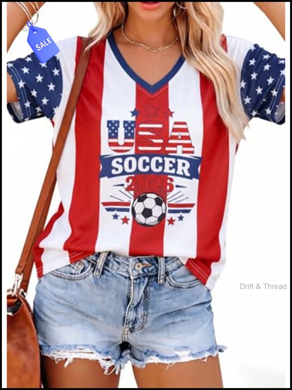 Women's USA 2026 Soccer Jersey V-Neck Mesh Oversized Tee